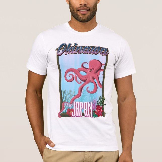 Okinawa Japan Tintenfisch Reiseplakat T-Shirt (Vorderseite)
