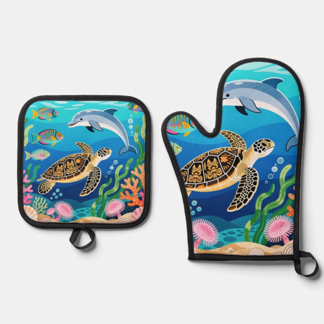 Okinawa-Leben Ofenhandschuh & Topflappen-Set (Vorderseite)