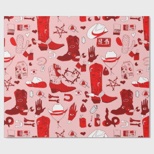 Okkulter Cowboy winziges Cowgirl rosa Western Geschenkpapier
