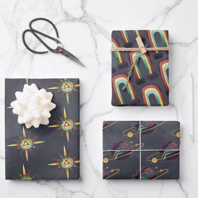 Okkultisierter Sonnenplanet und Regenbogen Geschenkpapier Set (Vorderseite)