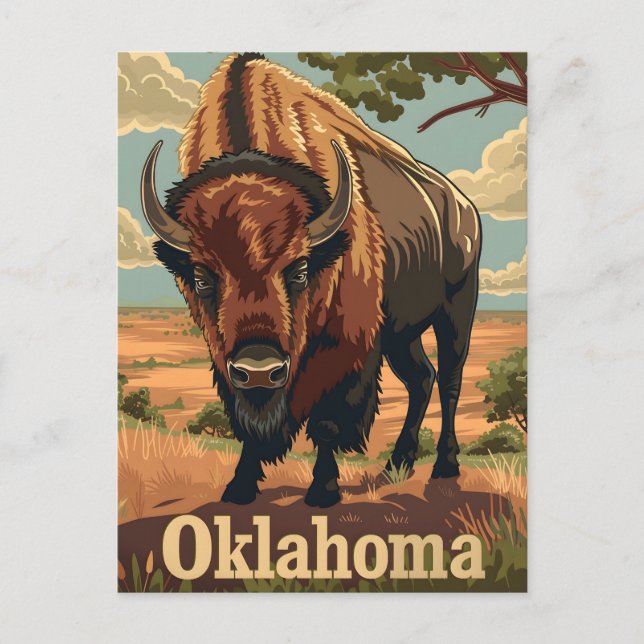 Oklahoma Bison Vintag Postkarte (Vorderseite)