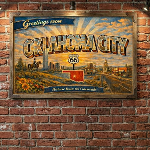 Oklahoma City Antike Postkarte Route 66 Kreuzung Poster