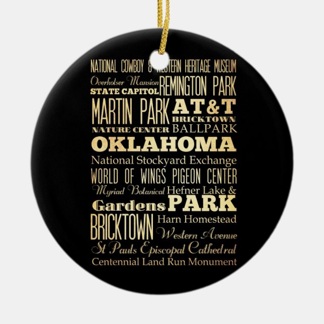 Oklahoma City der Oklahoma-Staats-Typografie-Kunst Keramik Ornament (Vorne)