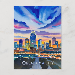Oklahoma City Nacht Wasserfarbe Postkarte