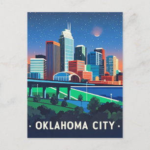 Oklahoma City Nacht Wasserfarbe Postkarte