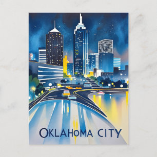 Oklahoma City Night Watercolor Postkarte