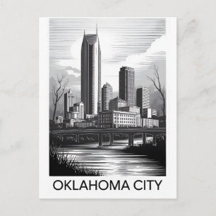 Oklahoma City Oklahoma Skyline Schwarz Weiß Holzsc Feiertagspostkarte