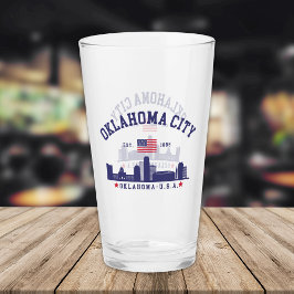 Oklahoma City Skyline Beer Glass with U.S. Flag Glas