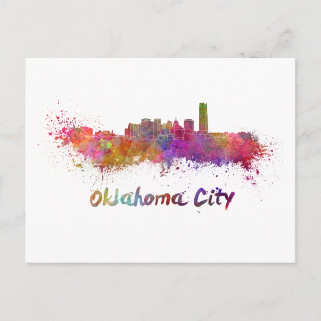 Oklahoma City skyline im Watercolor Postkarte (Vorderseite)
