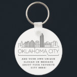Oklahoma City Stylized Skyline | Benutzerdefiniert Schlüsselanhänger<br><div class="desc">Eine einzigartige Schlüsselkette,  die die schöne Stadt Oklahoma City repräsentiert. Dieser Schlüsselanhänger zeigt die einzigartige Skyline der Stadt mit ihrem Namen darunter. Unter dem Namen der Stadt finden Sie einen Platz für Ihren einzigartigen Slogan oder Ihre Aussage über Ihre Lieblingsstadt.</div>