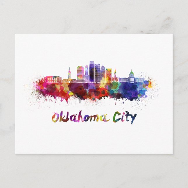 Oklahoma City V2 Skyline in Aquarellfarben Postkarte (Vorderseite)