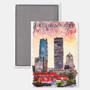 Oklahoma City Wasserfarbe Stadt Silhouette Malerei Magnet