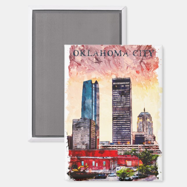 Oklahoma City Wasserfarbe Stadt Silhouette Malerei Magnet (Vorderseite/Rückseite)