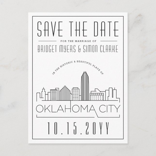 Oklahoma City Wedding | Skyline Save the Date Postkarte (Vorderseite)