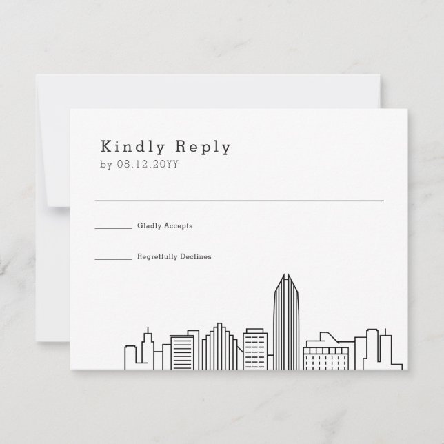 Oklahoma City Wedding | Stilisierte Skyline-UAWG RSVP Karte (Vorderseite)