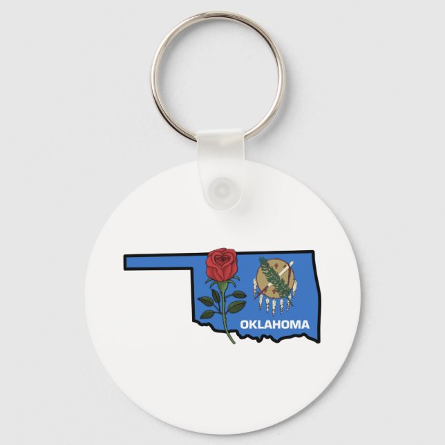 Oklahoma Flag mit Staat Blume Rose Schlüsselanhänger (Vorderseite)