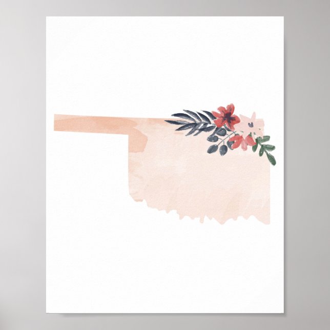 Oklahoma Floral Watercolor Staat Poster (Vorne)