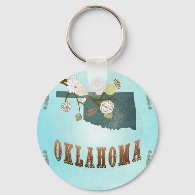 Oklahoma Karte mit hübschen Vögeln Schlüsselanhänger (Vorderseite)