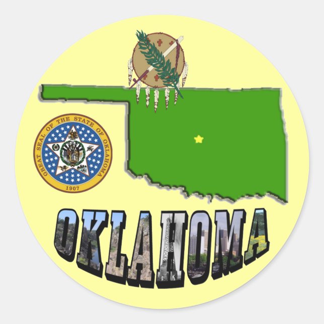 Oklahoma Map-Kontur, Siegel und Bildtext Runder Aufkleber (Vorderseite)