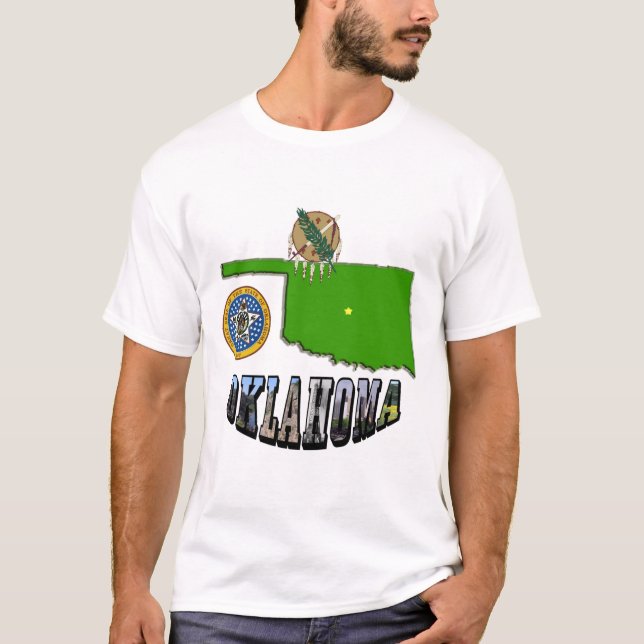 Oklahoma Map-Kontur, Siegel und Bildtext T-Shirt (Vorderseite)