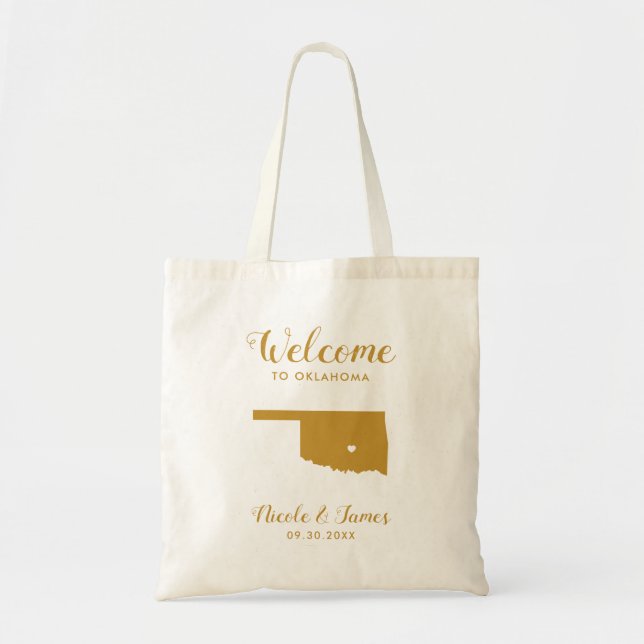Oklahoma Map Wedding Welcome Bag, Gold Tragetasche (Vorne)