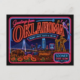 Oklahoma Neon State Retro Vintage Postkarte