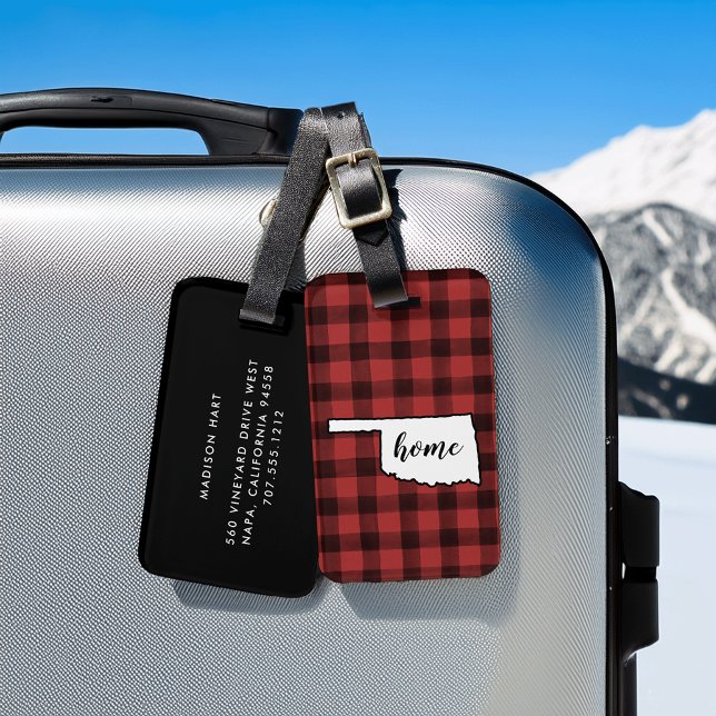 Oklahoma | Red & Black Buffalo Kariert Zuhause Sta Gepäckanhänger (Von Creator hochgeladen)