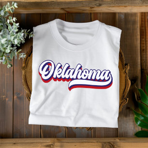 Oklahoma Rot Weiß Blau Vintage Schrift T-Shirt