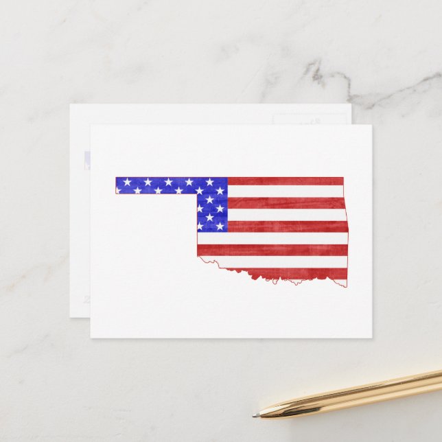 Oklahoma Shaped Patriotic Oklahoman American Flag Postkarte (Vorderseite/Rückseite Beispiel)