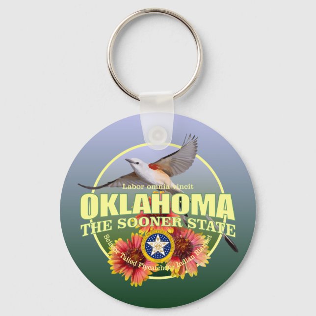 Oklahoma Staat Bird & Blume Schlüsselanhänger (Vorderseite)