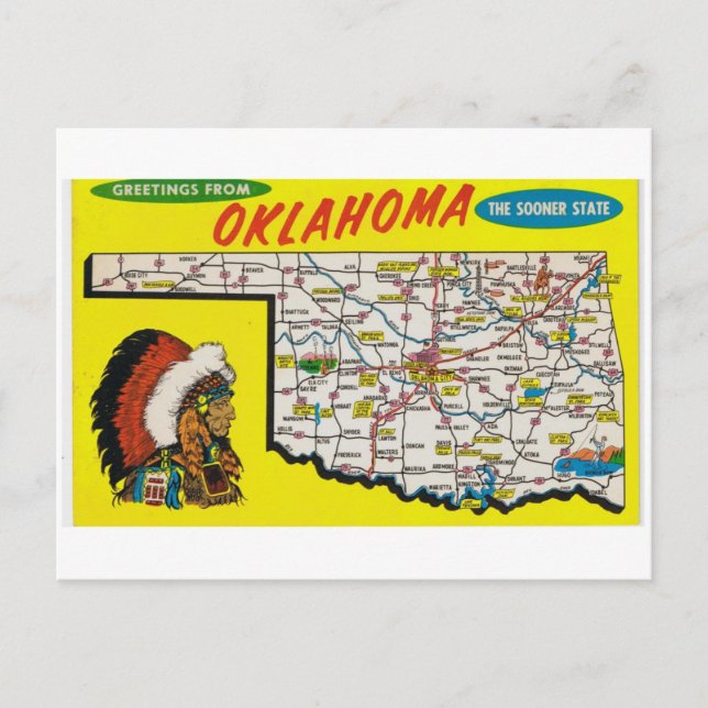 Oklahoma Staat Karte Postkarte (Vorderseite)
