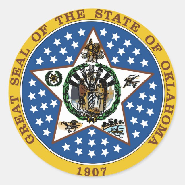 Oklahoma Staat Siegel Amerikanische Republik Symbo Runder Aufkleber (Vorderseite)
