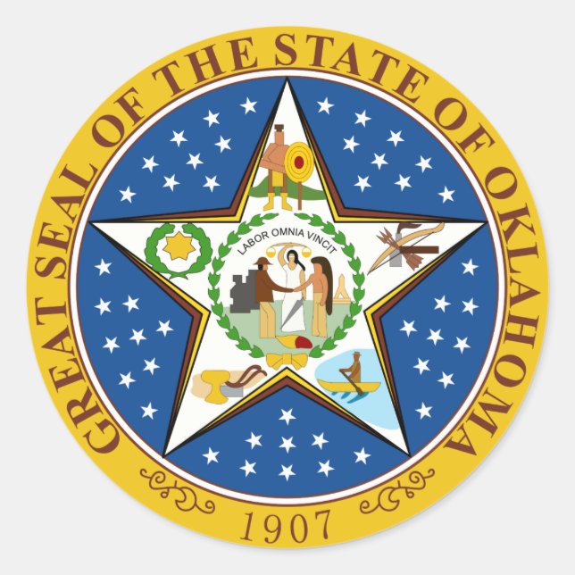 Oklahoma Staat Siegel Runder Aufkleber (Vorderseite)