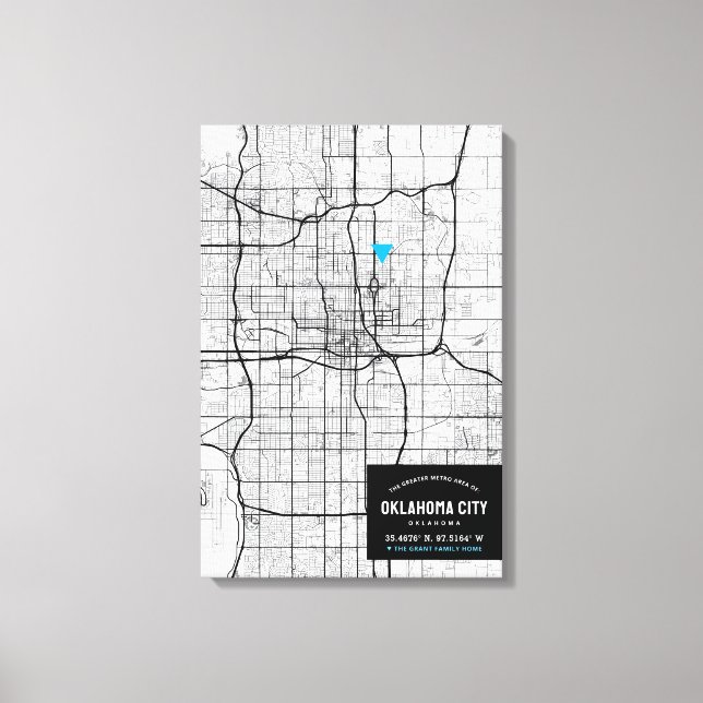 Oklahoma Stadtplan + Ort markieren Leinwanddruck (Vorderseite)