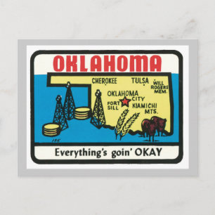 Oklahoma Vintage Etikett Postkarte
