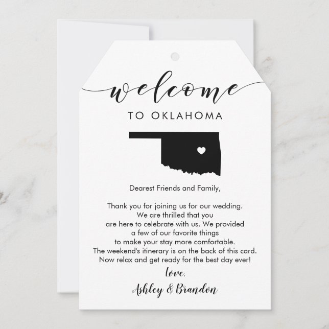 Oklahoma Wedding Welcome Tag, Letter, Tour (Vorderseite)