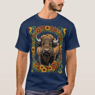 Oklahoman Buffalo, umgeben von stilisierten Blume T-Shirt