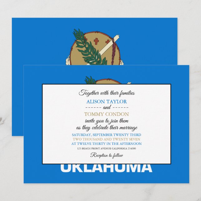 Oklahoman Flag, Fahne von Oklahoma Wedding Einladung (Vorne/Hinten)