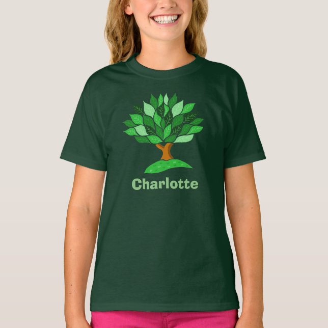 Öko Bewusstsein. Baum mit Blätter. Name hinzufügen T-Shirt (Vorderseite)