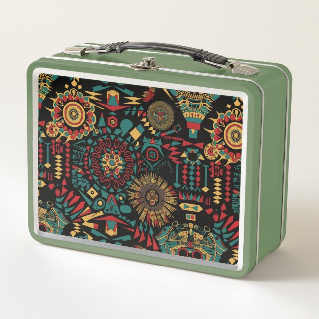 Öko Friendly Green "Heritage Inspiriert Patterns"  Metall Brotdose (Vorderseite)