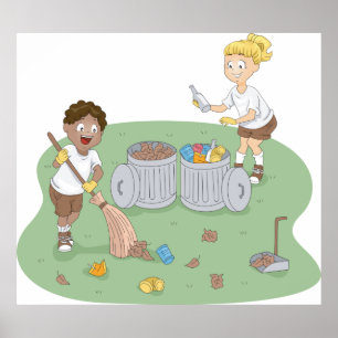 Öko Friendly Kids Cleaning Campingplatz Recycelnd Poster