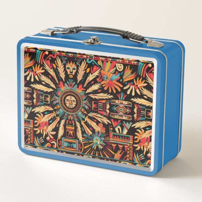 Öko Friendly Light Blue "Aztec Dream" Kinder Lunch Metall Brotdose (Vorderseite)