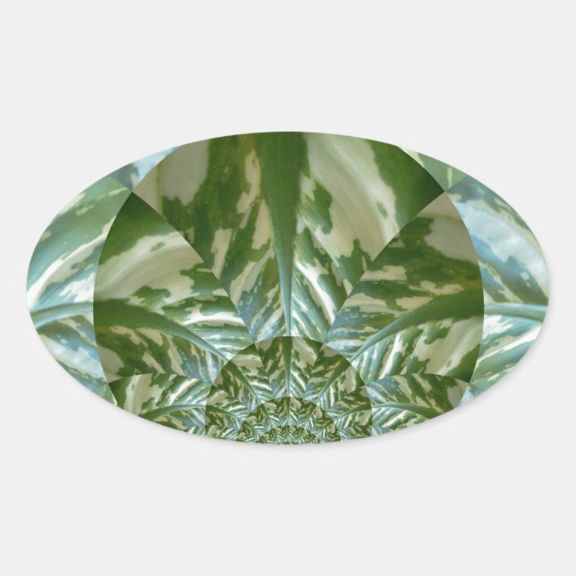 Öko Green Camouflage Kaleidoskop Art Print Design Ovaler Aufkleber (Vorderseite)