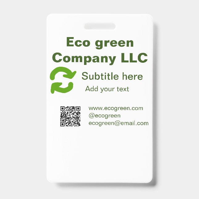 Öko green Firmenname q r Code Website E-Mail-Adres Ausweis (Vorderseite)