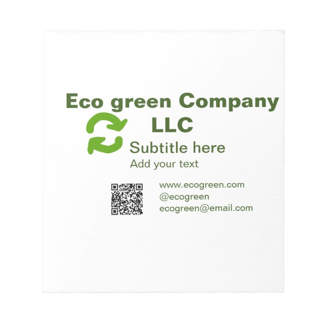 Öko green Firmenname q r Code Website E-Mail-Adres Notizblock (Vorderseite)
