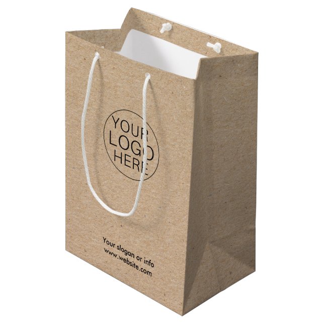 Öko Kraft Custom Logo Gift Bag für Unternehmen Mittlere Geschenktüte (Vorderseite Schrägansicht)