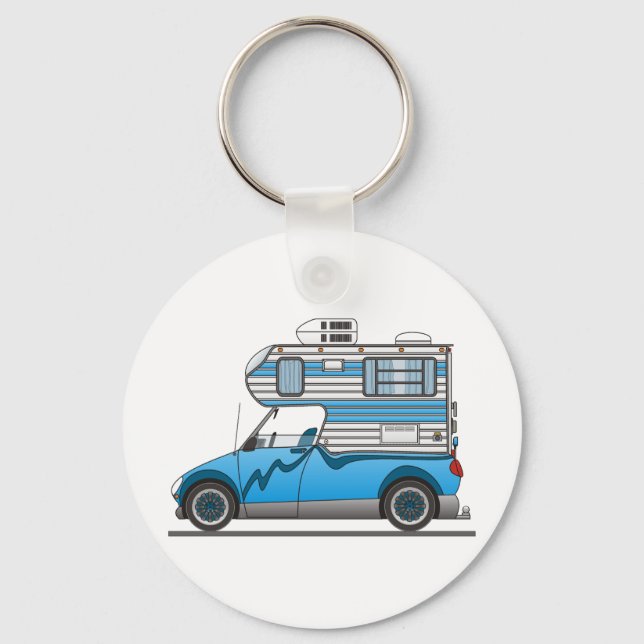 Öko Pick Up Camper Blue Schlüsselanhänger (Vorderseite)
