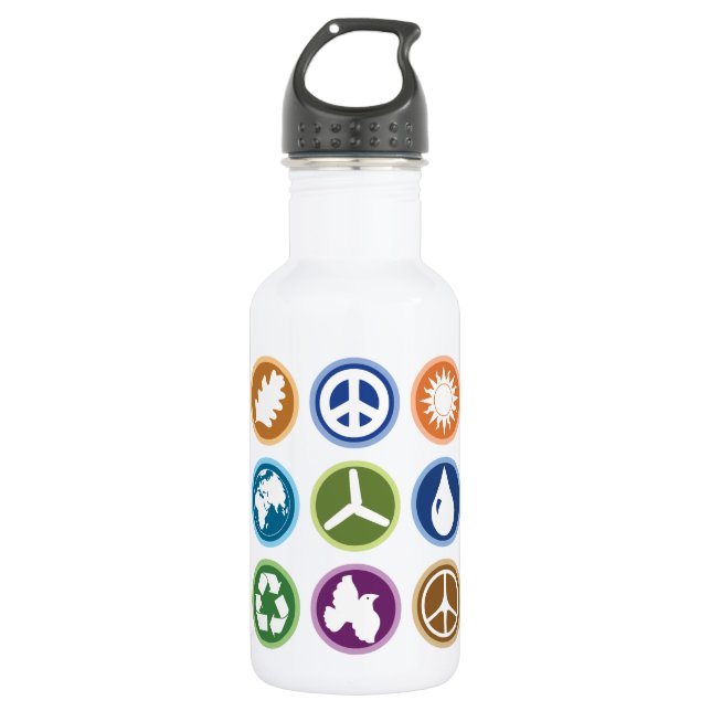 Öko Symbole Edelstahlflasche (Vorderseite)