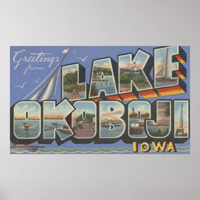 Okoboji-See, Iowa - Große Buchstabenszenen Poster (Vorne)