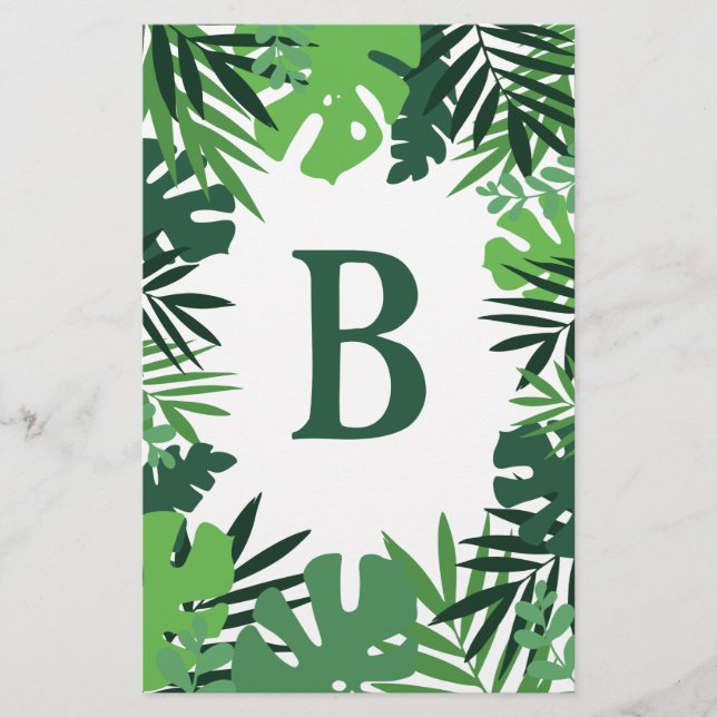 Ökologische Blätter aus Palmen, Monogramm aus trop Briefpapier (Vorderseite)